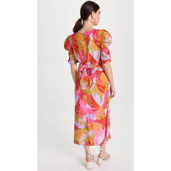 NWT Farm Rio Colorful Leaves Midi Dress Summer Multicolor Cutout Size Small - Picture 2 of 16